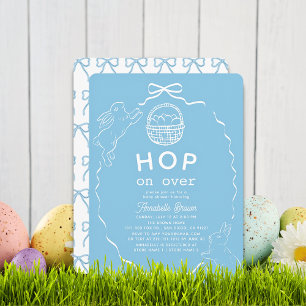 Spring op blauwe strik konijn jongen baby shower kaart