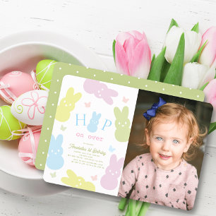 Spring op Over Bunny & Butterfly Foto 1e verjaarda Kaart