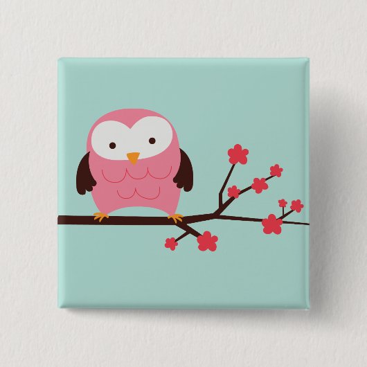 Spring Owl Vierkante Button 5,1 Cm (Voorkant)