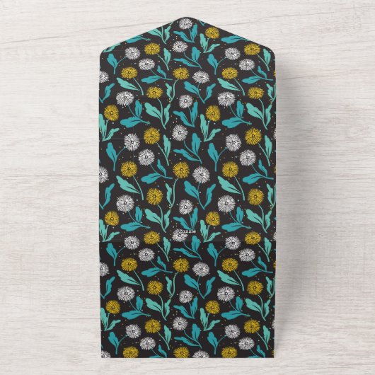 Spring Paardebloem Bloemen en Bladeren Design All In One Uitnodiging (Buitenkant)