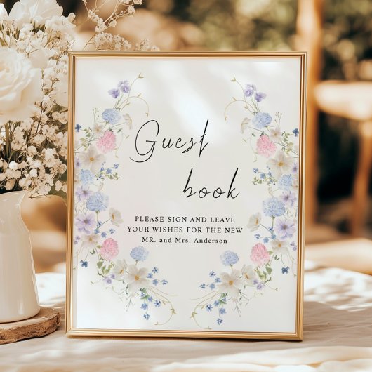 Spring Paarse Roze Wildflower Guestbook Sign Poster