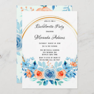 Spring Paint Blue Oranje Floral Bachelorette Party Kaart
