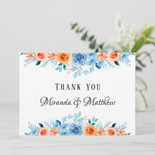 Spring Paint Blue Oranje Florals Weddenschap Bedan Kaart (Staand voorkant)