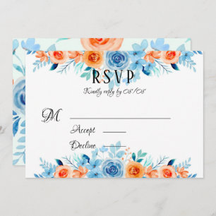 Spring Paint Blue Oranje Florals Wedding RSVP Card Kaart