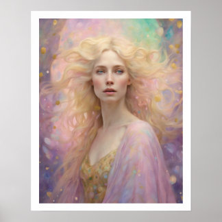 Spring Pastel Art Deco Vrouw met Blond Haar Poster
