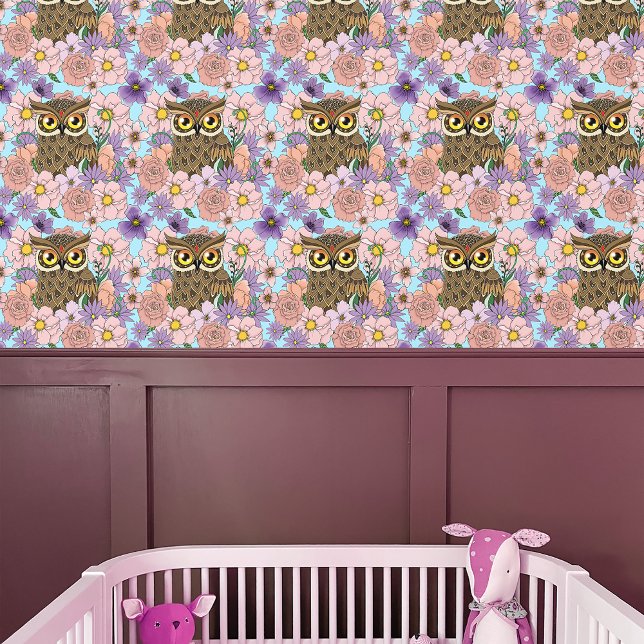 Spring Pastel Bloemen Uil Behang (Creator heeft geüpload)