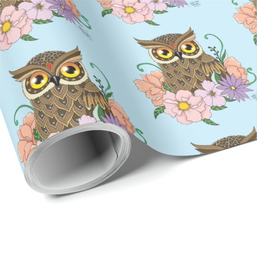 Spring Pastel Bloemen Uil Cadeaupapier (Rol Hoek)