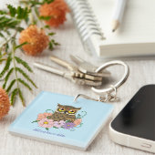 Spring Pastel Bloemen Uil QR code Sleutelhanger (Voorkant Rechts)