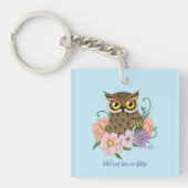 Spring Pastel Bloemen Uil QR code Sleutelhanger (Voorkant)