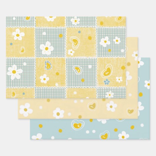 Spring Pastel Floral & Hearts Inpakpapier Vel (Set)