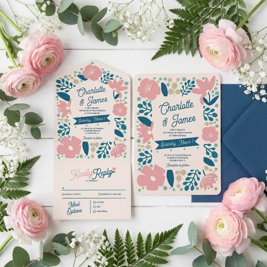 Spring Pastel Petals All in One Wedding Invite Uitnodiging