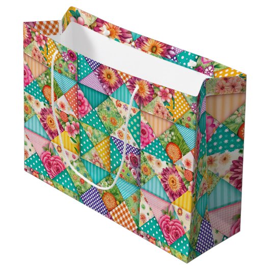 Spring Patchwork Naadloze Medium Gift Bag Groot Cadeauzakje (Voorkant Gekanteld)
