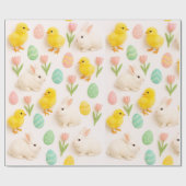 Spring Pattern Bunny Chicken Easter Eggs  Cadeaupapier (Vlak)