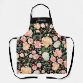 Spring Peach Waterverf Floral op zwarte naam Schort (Voorkant)
