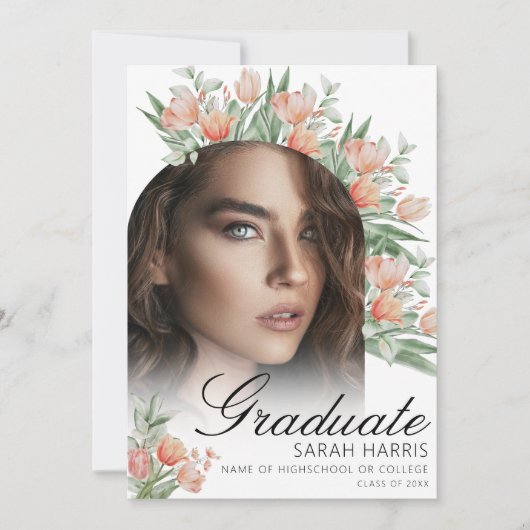 Spring Peachy Floral | Foto van Arch Afstuderen Aankondiging (Voorkant)