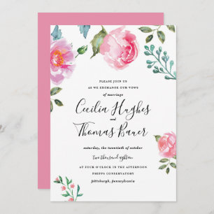 Spring Peony Floral Wedding Invitation Kaart