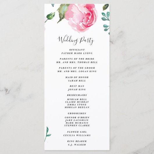 Spring Peony Floral Wedding Programme (Dos)