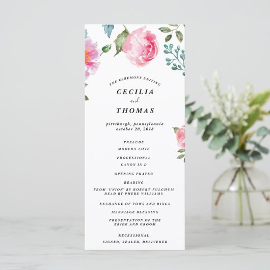 Spring Peony Floral Wedding Programme (Debout devant)