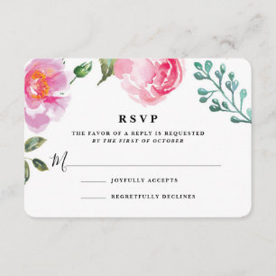 Spring Peony Floral Wedding Reply Card RSVP Kaartje
