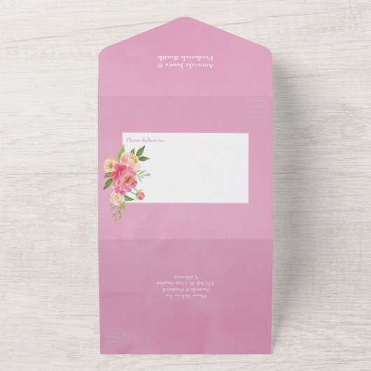 Spring Peony Flower Wedding All In One Uitnodiging (Buitenkant)