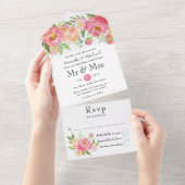 Spring Peony Flower Wedding All In One Uitnodiging (Afscheurbaar)