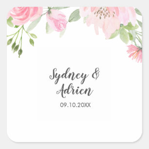 Spring Peony Wedding Envelope Seals Vierkante Sticker