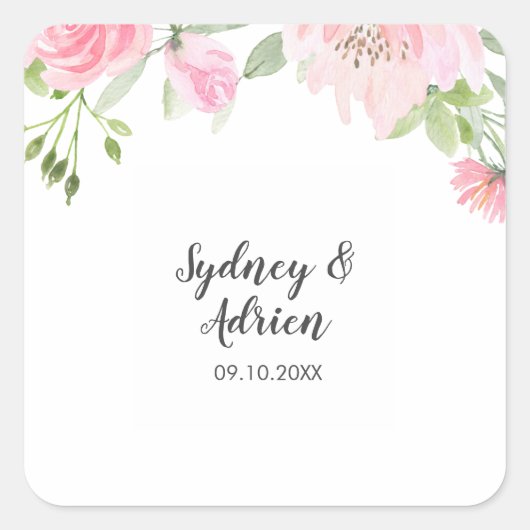 Spring Peony Wedding Envelope Seals Vierkante Sticker (Voorkant)