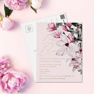 Spring Pink Floral Girl Roos Gold Baby shower Folie Uitnodiging Briefkaart