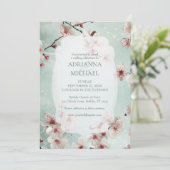 Spring Pink Floral on Teal Wedding Invitation (Debout devant)