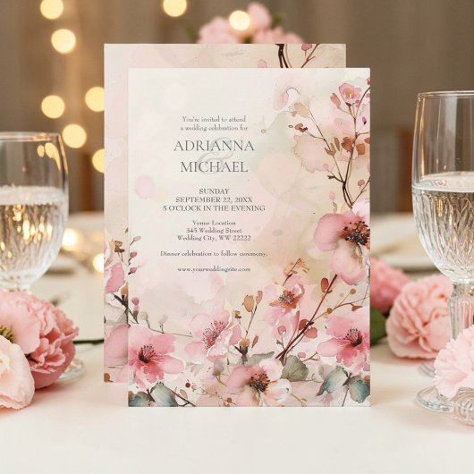 Spring Pink Floral Wedding Invitation