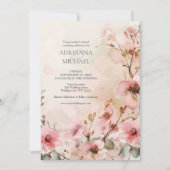 Spring Pink Floral Wedding Invitation Kaart (Voorkant)