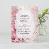 Spring Pink Floral Wedding Invitation Kaart (Staand voorkant)