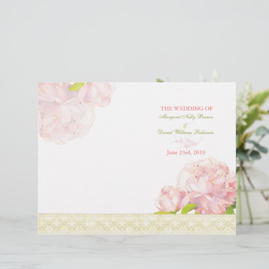 Spring Pink Peony Bi Fold Wedding Programme (Staand voorkant)
