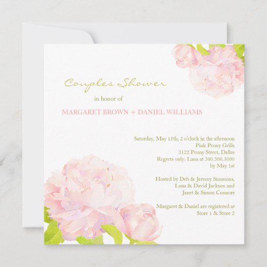 Spring Pink Peony Wedding Couples Shower Kaart (Voorkant)