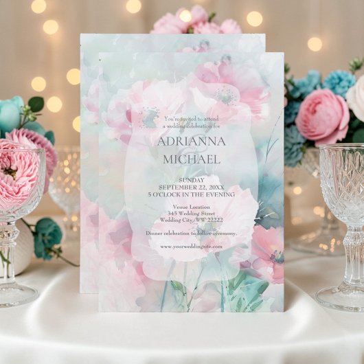 Spring Pink & Teal Floral Wedding Invitation