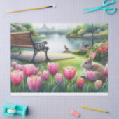 Spring Pink Tulpen en Park Bench Decoupage Tissuepapier (Craft)