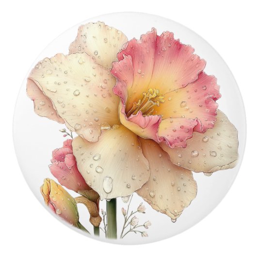 Spring Pink Yellow Daffodil Keramische Knop (Voorkant)