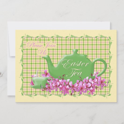 Spring Pinks en Teapot Easter Tea Kaart (Voorkant)