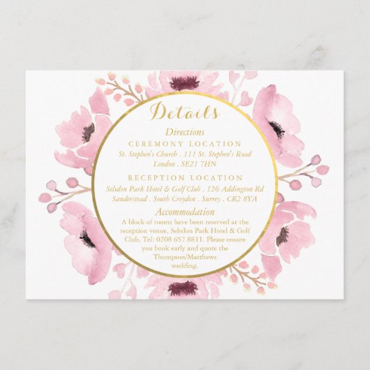 Spring Pinks Waterverf Floral Wedding Collectie Informatiekaartje (Voorkant)