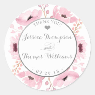Spring Pinks Waterverf Floral Wedding Collectie Ronde Sticker