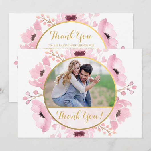 Spring Pinks Waterverf Floral Wedding Dank je Kaart (Voorkant / Achterkant)