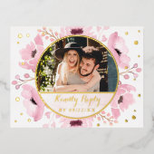 Spring Pinks Waterverf Floral Wedding RSVP Real Folie Uitnodiging Briefkaart (Voorkant)