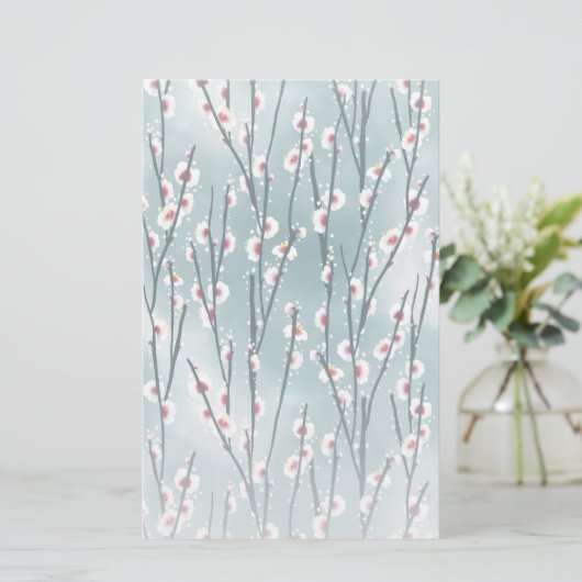 Spring Plum Blossom Floral Pattern Briefpapier (Staand voorkant)