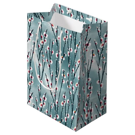 Spring Plum Blossom Floral Pattern Medium Cadeauzakje (Voorkant Gekanteld)