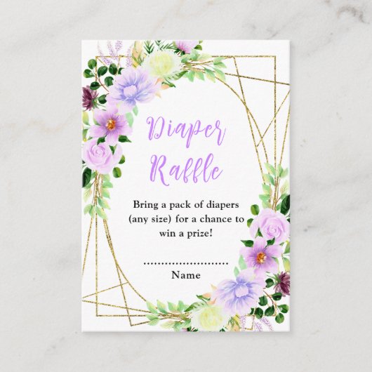 Spring Purple Floral Baby Shower Diaper Raffle Informatiekaartje (Voorkant)