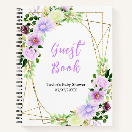 Spring Purple Floral Baby Shower Guest Book Notitieboek (Voorkant)