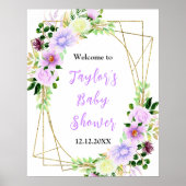 Spring Purple Floral Baby Shower Welcome Sign Poster (Voorkant)