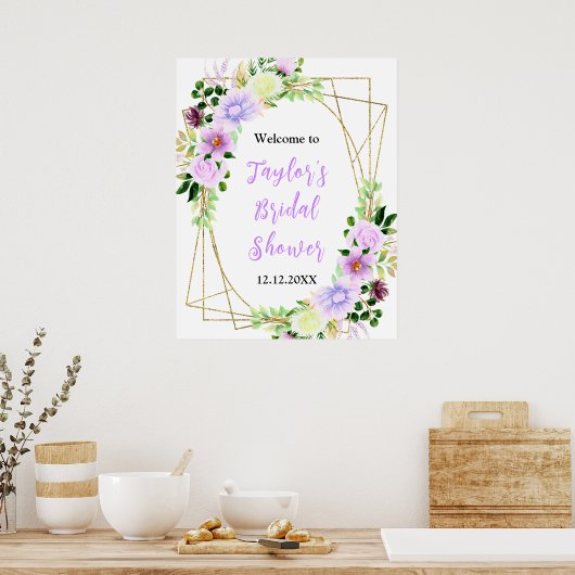 Spring Purple Floral Bridal Shower Welcome Sign Poster (Keuken)