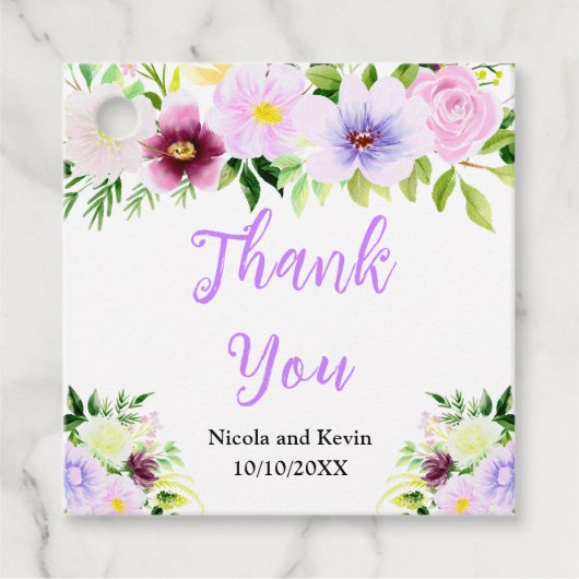 Spring Purple Flowers with Foliage Bedankjes Labels (Voorkant)
