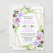 Spring Purple Flowers with Foliage Wedding Kaart (Voorkant)